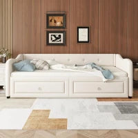 Divano letto 90x200 cm con letto estraibile e 2 cassetti, senza materasso, Beige