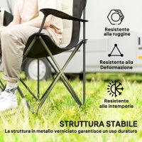 Set 2 Sedie da Campeggio Pieghevoli con Schienale Alto, Portabicchieri e Borse di Trasporto, Crema