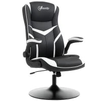 Poltrona da Gaming da Ufficio Ergonomica, Altezza Regolabile, Base Fissa, Braccioli Pieghevoli Nero e Bianco
