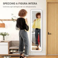 Specchio da Parete Touch con Illuminazione LED Regolabile, in Vetro Temperato e Metallo, 40x3x120 cm, Nero