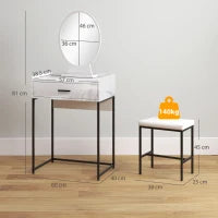 Set Tavolino Toeletta con Specchio da Trucco, Cassetto e Sgabello Imbottito, Bianco