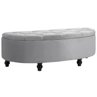 Panca Contenitore Fondoletto Imbottita a Semicerchio, Velluto e Legno, 120x46x42 cm, Grigio Chiaro