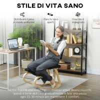 Sedia Inginocchiatoio Dondolante in Tessuto Effetto Lino e Legno di Betulla, 51x84x93 cm, Nero