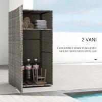 Armadio da Giardino in Rattan PE con 2 Vani, 60x63x120cm, Grigio