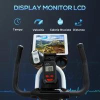 Cyclette Professionale, Bici da Spinning,Cyclette da Camera Regolabile con Schermo LCD e Portabicchieri, Volano 8kg, Bianco