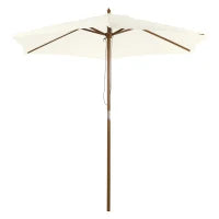 Ombrellone da Giardino 2.5x2.3 m a 6 Stecche, in Legno e Poliestere, Bianco Crema