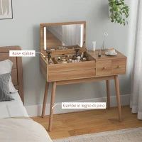 Tavolo da Trucco con Specchio a Luci LED e Spazio Contenitore in Legno, 100x40x87 cm
