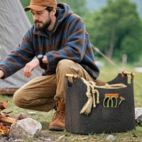 Borsa in Feltro Portalegna da Interno con Manici in Legno, Capacità 15 kg, 45x32x40 cm, Grigio