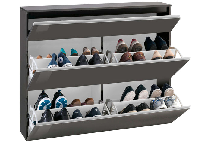 Scarpiera 3 ante L 120 x H 108 x P 26.5 cm 24 paia, grigio