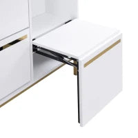 Scarpiera con sgabello per cambio scarpe, per corridoi e camere da letto, 105x25x115,5 cm, Bianco e Oro