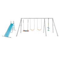 44152 - Altalena Grigia Cm 467X244X201, 5 Componenti (Scivolo, Dondolo Ottagonale, 2 Altalene, Dondolo Con Poggia Piedi)