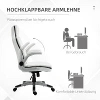 Sedia da Ufficio Ergonomica con Braccioli Pieghevoli, Sedia da Scrivania Regolabile in Altezza con Funzione Basculante, Sedia Spessa Imbottita con Bracciolo Imbottito Regolabile, 69 x 67 x 113-121 cm, Bianco