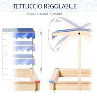 Sabbiera per Bambini in Legno con Panca e Tettuccio Parasole Regolabile, 120x120x120cm, Colore Legno e Blu
