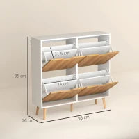 Scarpiera Stretta con 4 Cassetti Pieghevoli e Ripiani Regolabili per 16 Paia 95x26x95 cm Naturale e Bianco