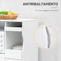 Credenza Cucina Salvaspazio con 2 Armadietti e 2 Ripiani Estraibili in Legno, 84x39x109 cm, Bianco