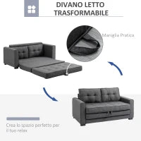 Divano Letto in Tessuto 2 Posti con Imbottitura e Molle, 151x75x85 cm, Grigio