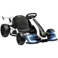 Go Kart Elettrico per Bambini 6-12 Anni 24V 12km/h con Seggiolino Regolabile, Bianco