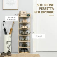 Mobile Scarpiera per Ingresso in Legno, Scaffale per 6 Scarpe con Ripiano Porta Oggetti, 32x30x104cm, Rovere
