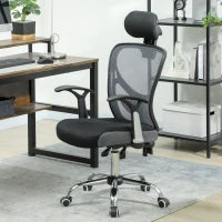 Sedia da Scrivania Girevole con Altezza Regolabile Schienale Reclinabile Poggiatesta Regolabile e Supporto Lombare Grigio Scuro