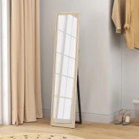 Specchio a Figura Intera con Cornice 157x37 cm, Bianco e Legno Naturale