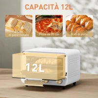 Fornetto Elettrico 12L con Timer e Temperatura Regolabile, in Acciaio e Plastica, 31.5x27.7x22.7 cm, Bianco e Oro