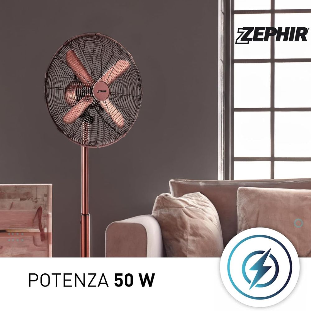 Ventilatore a piantana vintage zephir pfvf41br 40 cm 3 velocità e oscillazione
