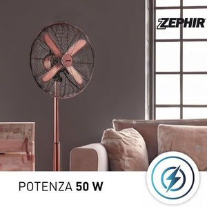 Ventilatore a piantana vintage zephir pfvf41br 40 cm 3 velocità e oscillazione