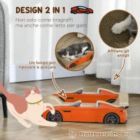 Cuccia per Gatti Tiragraffi a forma di Auto con Trattamento ad Erba Gatta, in Cartone Ondulato, 50x30x12.5 cm, Rosso