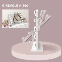 Specchio da Trucco con 14 Luci LED Regolabili e Ricarica USB, in Vetro e Metallo, 62.5x14x49.5 cm, Bianco