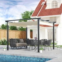 Gazebo Pergola da Giardino 3x3m con Tenda Retrattile, in Alluminio e Poliestere, Bianco Crema