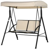 Dondolo a 2 Posti da Giardino con Tettuccio Regolabile, 140x118x162cm Beige