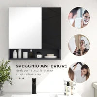 kleankin Armadietto con Specchiera Bagno a 2 Ante e Mensole Regolabili in Legno, 55x17x55cm, Nero