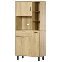 Credenza Cucina Alta con un Cassetto e 3 Armadi, Mobile Buffet con 4 Nicchie e Passacavi, 78x40x166cm, Legno naturale| Aosom Italy