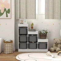 Scaffale Portagiochi a 3 Livelli con 6 Contenitori per Bambini da 3-8 Anni, 96x38.5x90cm, Grigio