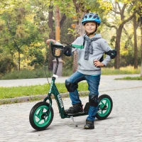 Outsunny Monopattino per Bambini da 6 a 12 Anni con Grandi Ruote, Altezza Regolabile, Freno Posteriore, Cavalletto, Verde