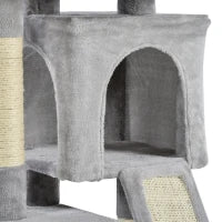Albero Tiragraffi per Gatti con Pali in Sisal, Lettino e 2 Casette, 59x39x83cm, Grigio