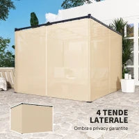 Pergola da Giardino con Tetto Retrattile e Tende, in Metallo e Poliestere, 300x300x227 cm, Beige