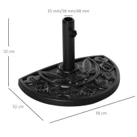 Base per Ombrellone Semicircolare da 9 kg in HDPE, Cemento e Metallo con Motivi Floreali, Ø50x32x32 cm, Nero