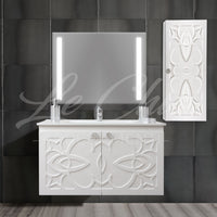 Mobile bagno sospeso completo Luxury con colonna - 90, Specchiera led rettangolare