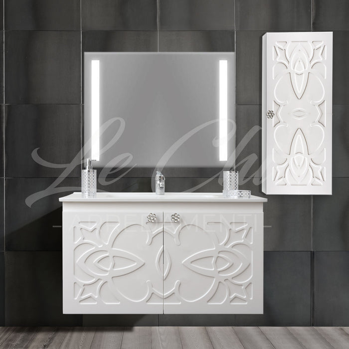 Mobile bagno sospeso completo Luxury con colonna - 90, Specchiera led rettangolare