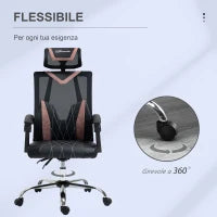 Sedia da Ufficio Ergonomica Inclinabile a 130° con Supporto Lombare e Cervicale, 58x62.5x112-120cm