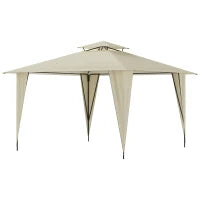 Gazebo da Giardino 3.5x3.5m in Metallo e Poliestere Beige con Doppio Tettuccio