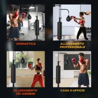 Sacco Boxe da Terra 4 in 1 con 2 Speedball, Barra Girevole e Sacco, Altezza Regolabile da 160-230cm, Nero