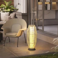 Lampada Solare da Giardino con Illuminazione LED, in PE, Rattan e Acciaio, Ø26x72 cm, Grigio