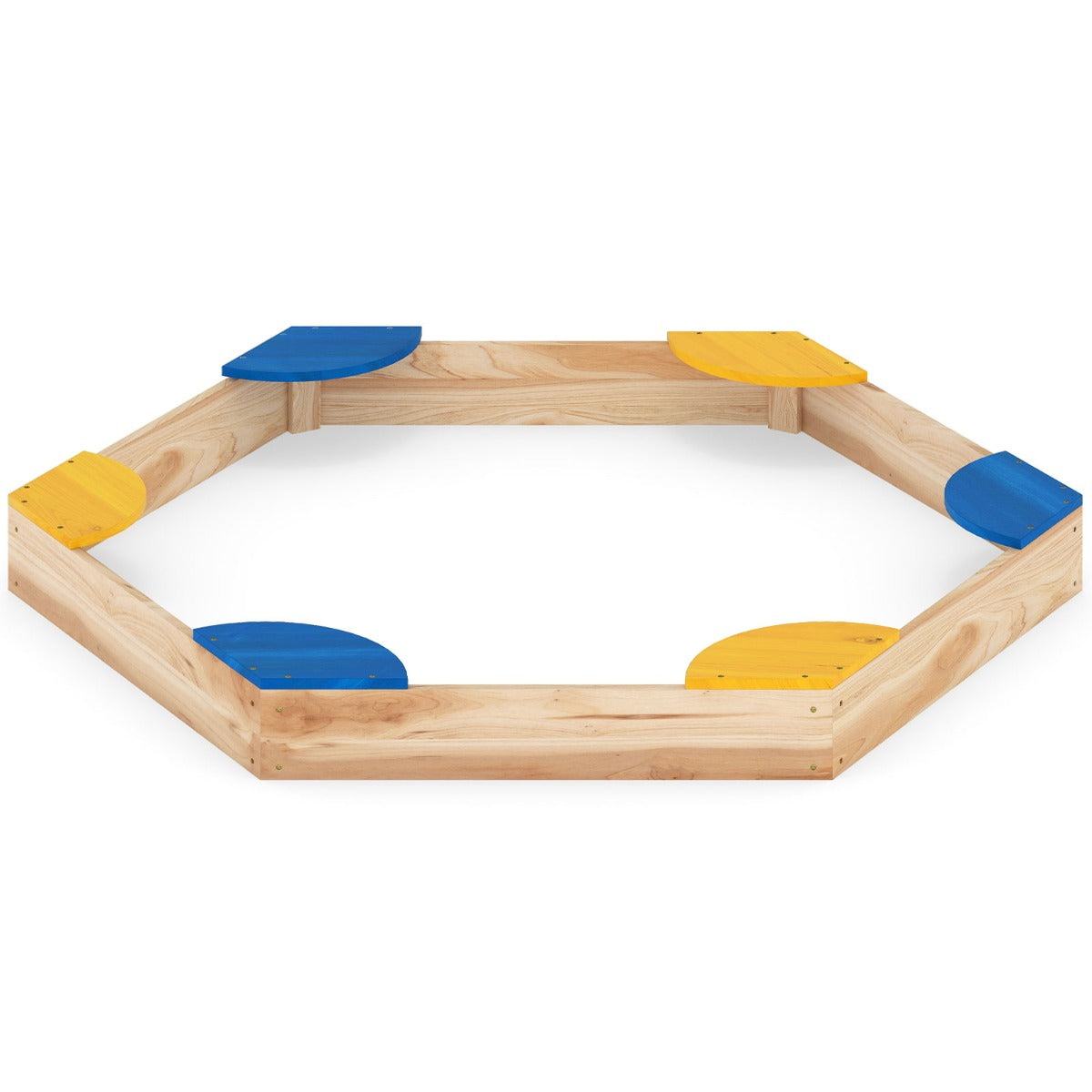 Sabbiera esagonale in legno combo piscina di sabbia e fioriera aperta con 6 sedili comodi-Sabbiera per bambini 3+ anni