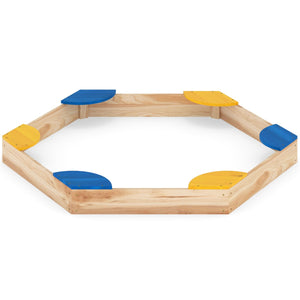 Sabbiera esagonale in legno combo piscina di sabbia e fioriera aperta con 6 sedili comodi-Sabbiera per bambini 3+ anni
