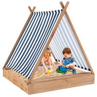 Sabbiera per bambini con copertura, Sabbiera in legno grande con 2 panche per esterni per cortile 124x123cm-Giocattoli da spiaggia e sabbia