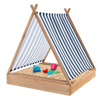 Sabbiera per bambini con copertura, Sabbiera in legno grande con 2 panche per esterni per cortile 124x123cm-Giocattoli da spiaggia e sabbia