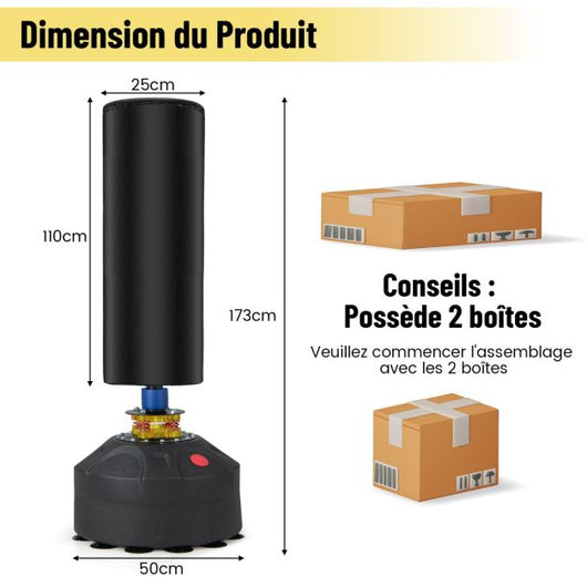 Sacco da boxe autoportante da 173 cm sacco da boxe pesante a 5 strati con supporto e base a ventosa sistema antiurto per adulti e ragazzi 20_0009191