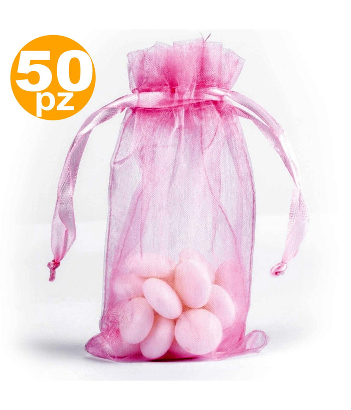 Sacchetti Rosa Organza Bomboniera Nascita Matrimonio Compleanno Confetti Regalo         